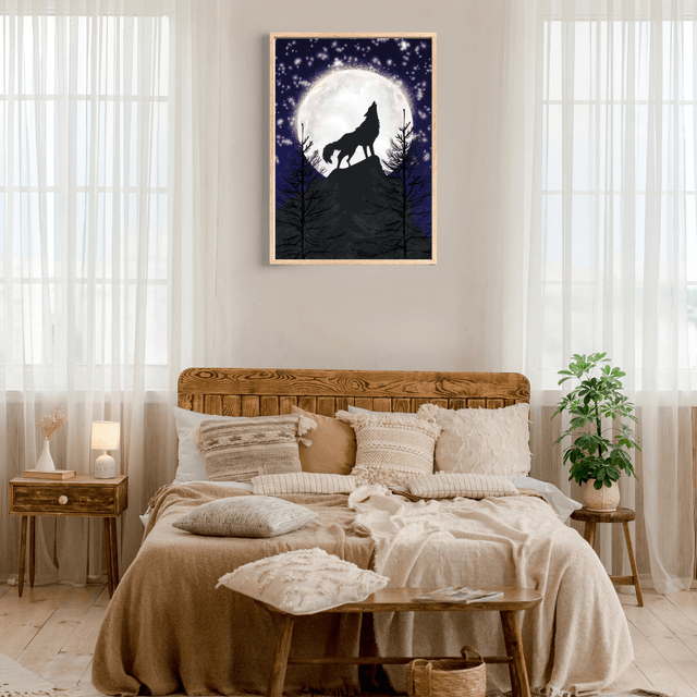 Impression de Loup Hurlant à la Pleine Lune - Décoration Murale Nocturne / Howling Wolf Under the Full Moon Print - Nocturnal Wall Decor