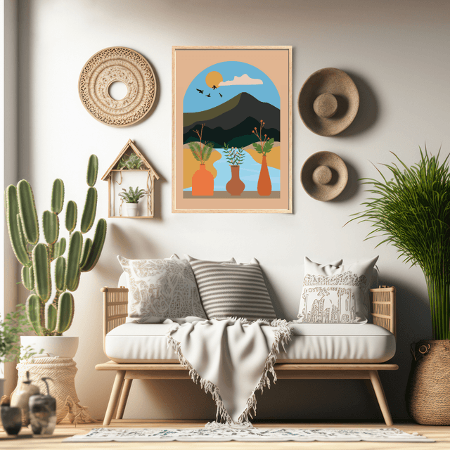 Impression d'Art Paysage Bohème de Rivière Vue de Fenêtre / Window View Boho River Landscape Art Print – Tranquil Nature Decor 