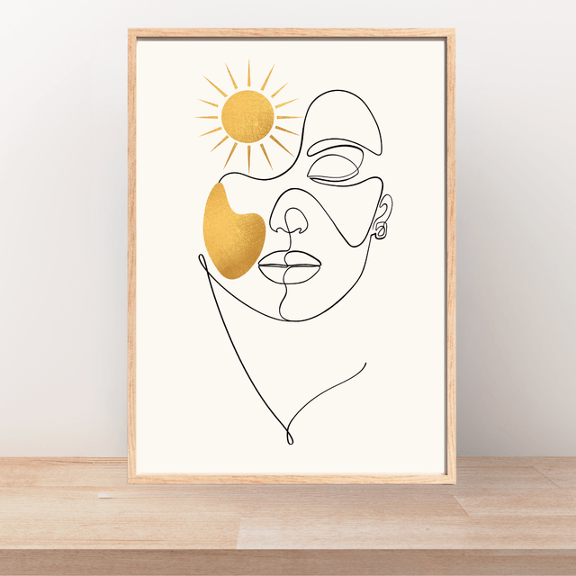Déesse du Soleil Doré : Impression d'Art en Ligne Féminin Éthéré / Golden Sun Goddess: Ethereal Female Line Art Print