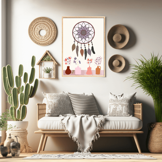Impression Art Attrape-Rêves Bohème - Décoration Murale Mystique  / Boho Dream Catcher Art Print - Mystical Wall Decor