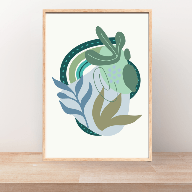 Impression Feuilles Botaniques Vertes Bohème - Art Mural Inspiré par la Nature / Botanical Green Boho Leaves Print - Nature-Inspired Wall Art