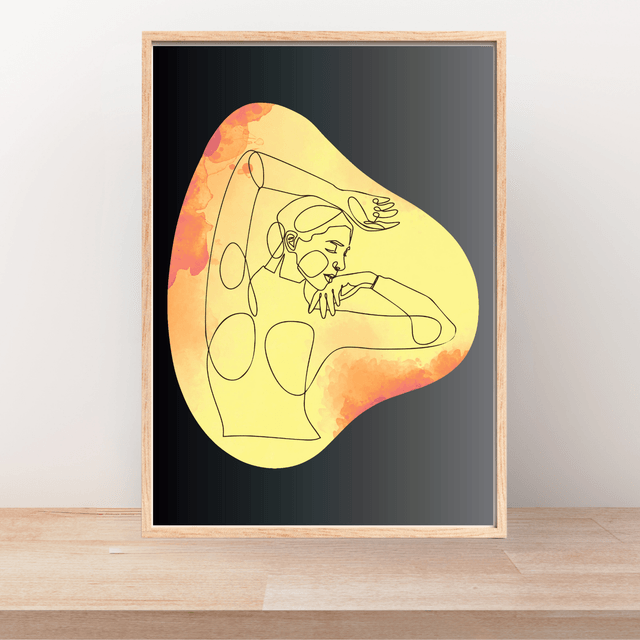 Art Linéaire Féminin Élégant en Jaune - Décor Sophistiqué / Elegant Yellow Female Line Art - Sophisticated Decor