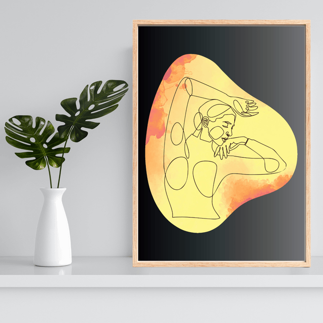 Art Linéaire Féminin Élégant en Jaune - Décor Sophistiqué / Elegant Yellow Female Line Art - Sophisticated Decor