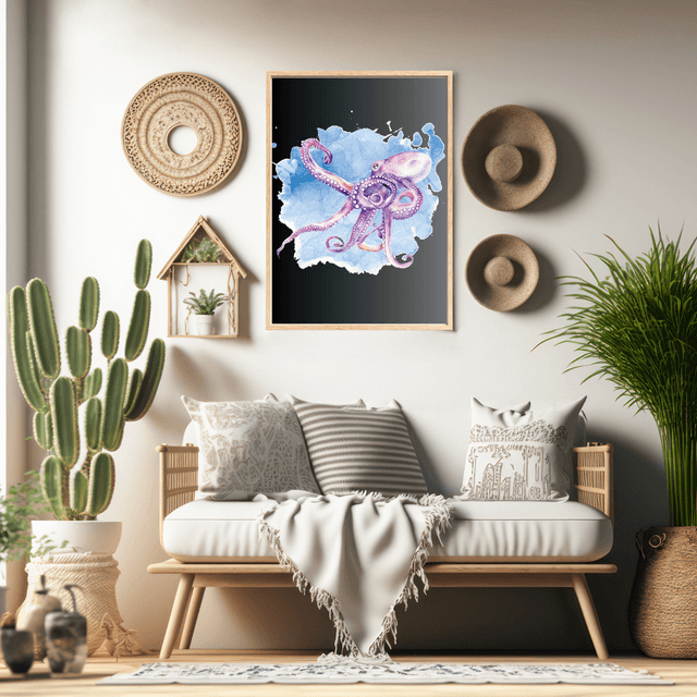 Impression de Poulpe Violet - Décoration Murale Inspirée par l'Océan / Purple Octopus Print - Ocean-Inspired Wall Decor