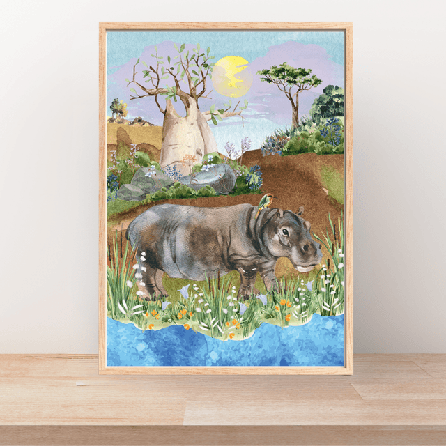 Impression d'Hippopotame dans la Nature Sauvage Africaine - Décoration Exotique / Hippopotamus in African Wilderness Art Print - Exotic Wall Decor