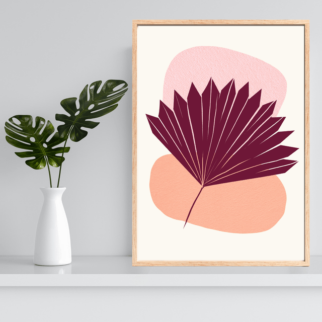 Impression Feuille Bohème Botanique Rouge Bourgogne - Décoration Murale Élégante+,;!