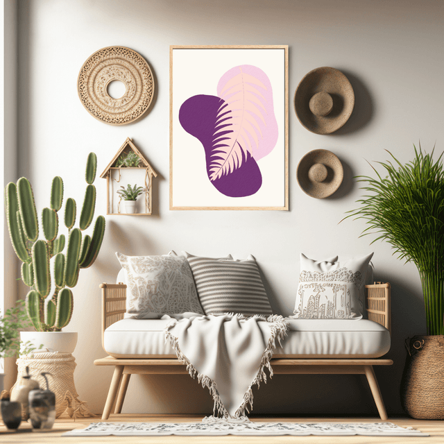 Impression Feuille Bohème Botanique Rose et Violette - Décoration Murale Bohème / Botanical Pink and Purple Boho Leaf Print - Bohemian Wall Decor