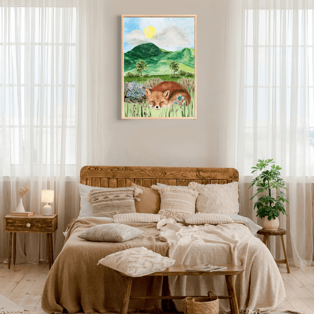 Impression de Renard Endormi dans les Champs - Décoration Murale Nature / Sleeping Fox in the Fields Print - Nature Wall Decor