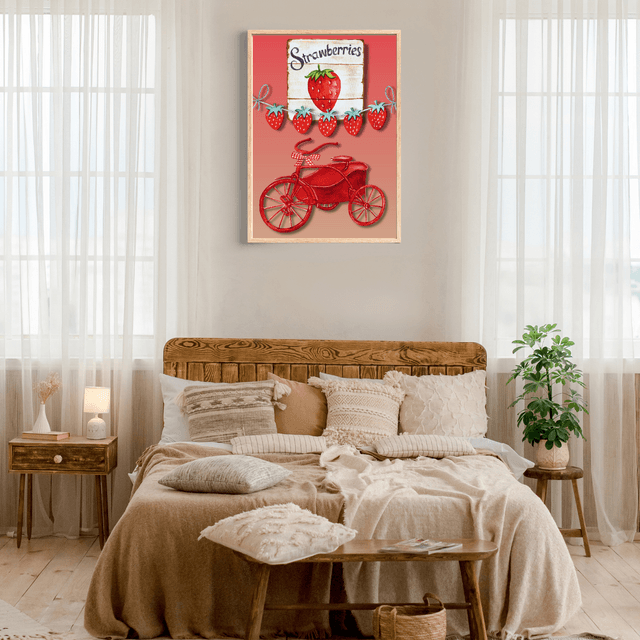 Impression Artistique de Vélo au Marché de Fraises / Strawberry Farm Market Bike: Décoration Murale Charme Rural