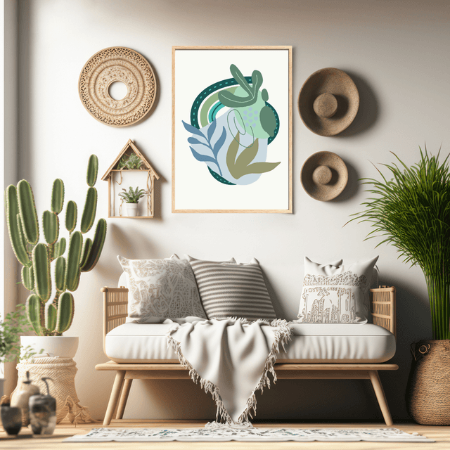 Impression Feuilles Botaniques Vertes Bohème - Art Mural Inspiré par la Nature / Botanical Green Boho Leaves Print - Nature-Inspired Wall Art