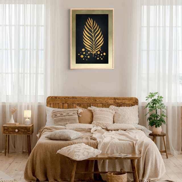 Impression Feuille Botanique Dorée - Décoration Murale Élégante / Gold Botanical Leaf Print - Elegant Wall Decor