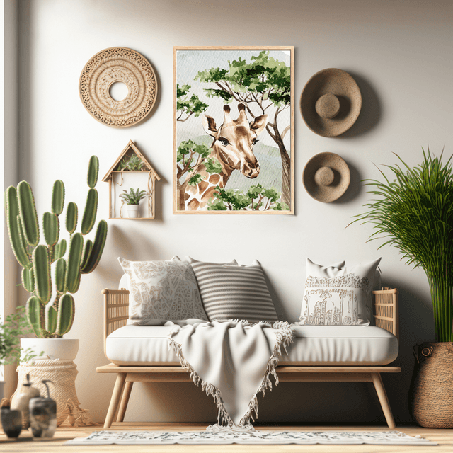 Impression Girafe Observant à travers les Grands Arbres - Décoration Murale Nature / Giraffe Gazing Through Tall Trees Print - Nature Wall Decor