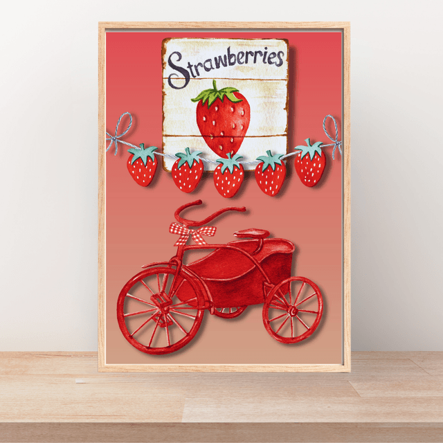  Impression Artistique de Vélo au Marché de Fraises / Strawberry Farm Market Bike: Décoration Murale Charme Rural