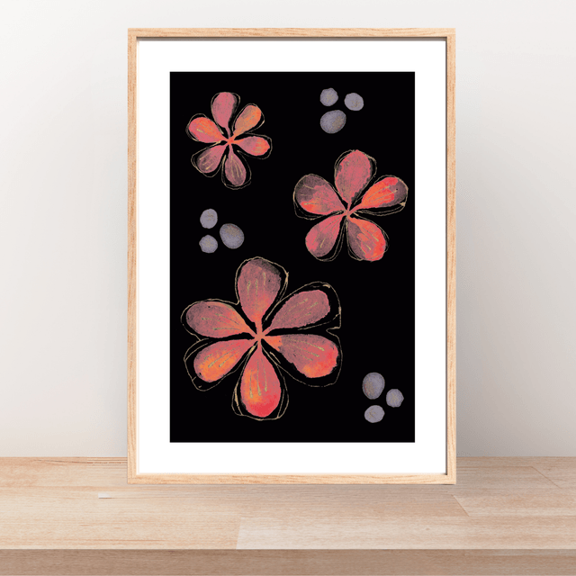Impression Fleurs Aquarelle Des Pétales sur Fond  Noir / Floral Petals on a black background: Décoration Murale Beauté Éthérée