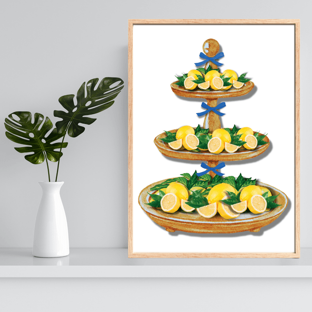 Impression d'Art Citronnier avec Ruban Bleu - Décoration Maison Stylée / Fresh Lemons Tray Art Print with Blue Ribbon - Stylish Home Decor 