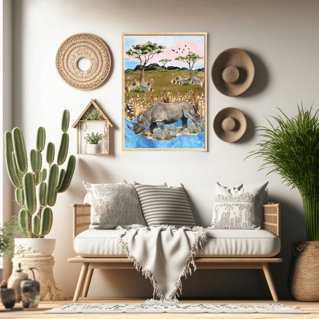 Impression de Rhinocéros au Bord de la Rivière - Décoration Murale Sauvage / Rhinoceros by the River Print - Wild Wall Decor