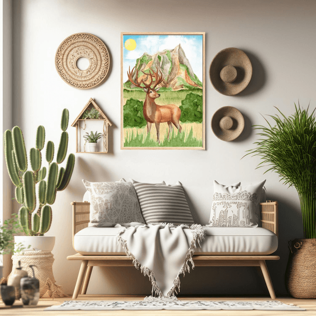 Impression de Cerf Majestueux avec Bois dans les Collines - Décoration Nature /  Majestic Deer with Antlers in the Hills Art Print - Nature Decor