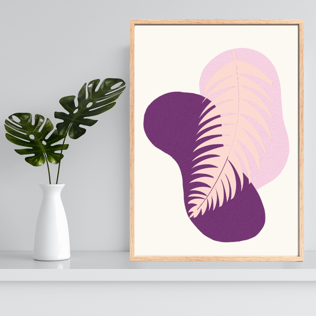 Impression Feuille Bohème Botanique Rose et Violette - Décoration Murale Bohème / Botanical Pink and Purple Boho Leaf Print - Bohemian Wall Decor