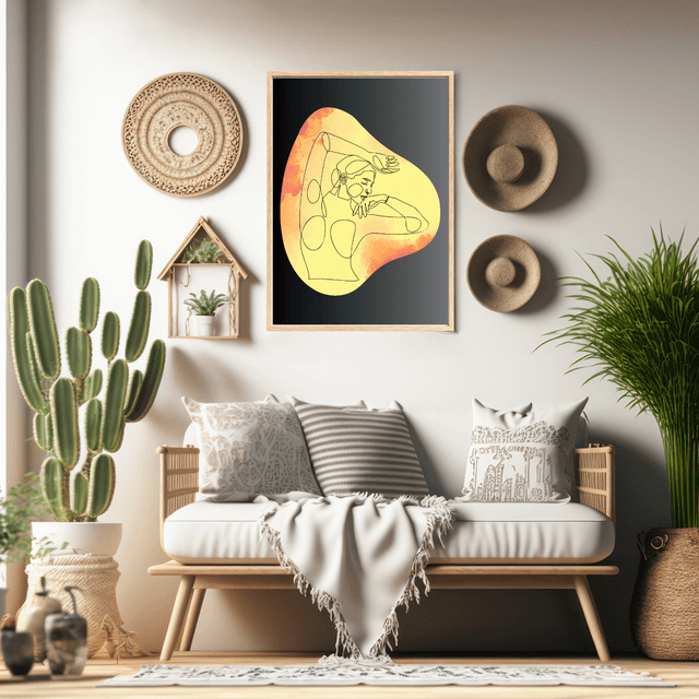 Art Linéaire Féminin Élégant en Jaune - Décor Sophistiqué / Elegant Yellow Female Line Art - Sophisticated Decor