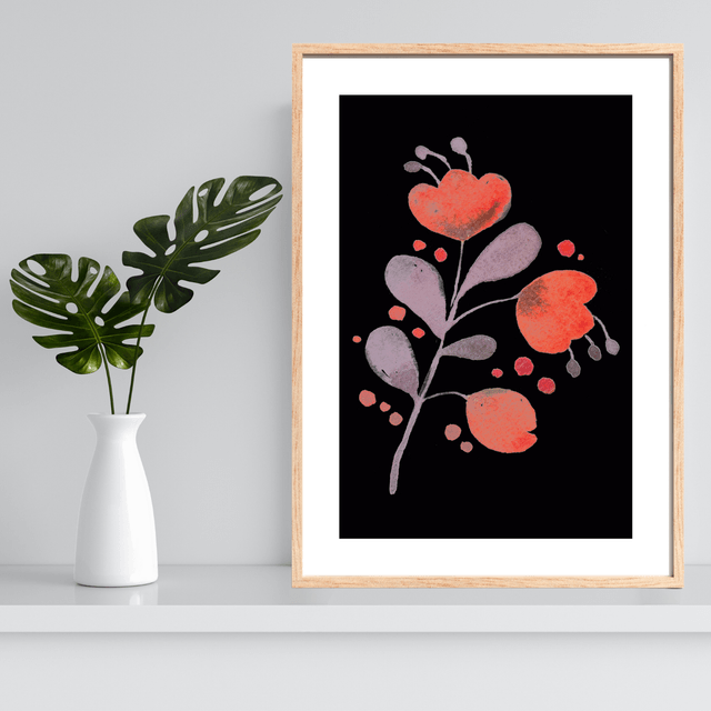 Impression Fleurs Aquarelle Rouge sur Fond Noir - Décoration Murale Élégante / Watercolor 3 Red Flower on Black Background - Elegant Wall Decor