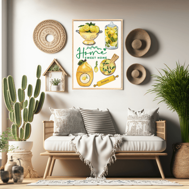 Impression d'Art Typographique Citrons - 'Home Sweet Home / Lemons Typography Art Print - 'Home Sweet Home' Wall Art