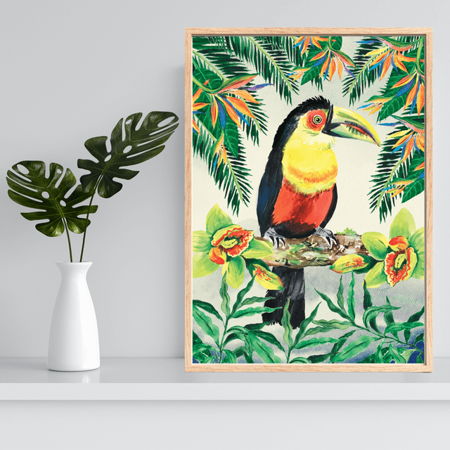 Impression de Toucan à Poitrine Rouge dans la Forêt Tropicale - Décoration Exotique / Red-breasted Toucan in Tropical Forest Art Print - Exotic Decor