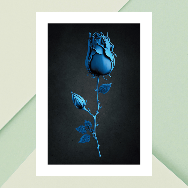  Rose Bleue sur Fond Gris Ombragé / Blue Rose on Shady Gray Background: Décoration Murale Élégance en Contraste