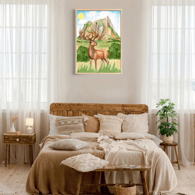 Impression de Cerf Majestueux avec Bois dans les Collines - Décoration Nature /  Majestic Deer with Antlers in the Hills Art Print - Nature Decor
