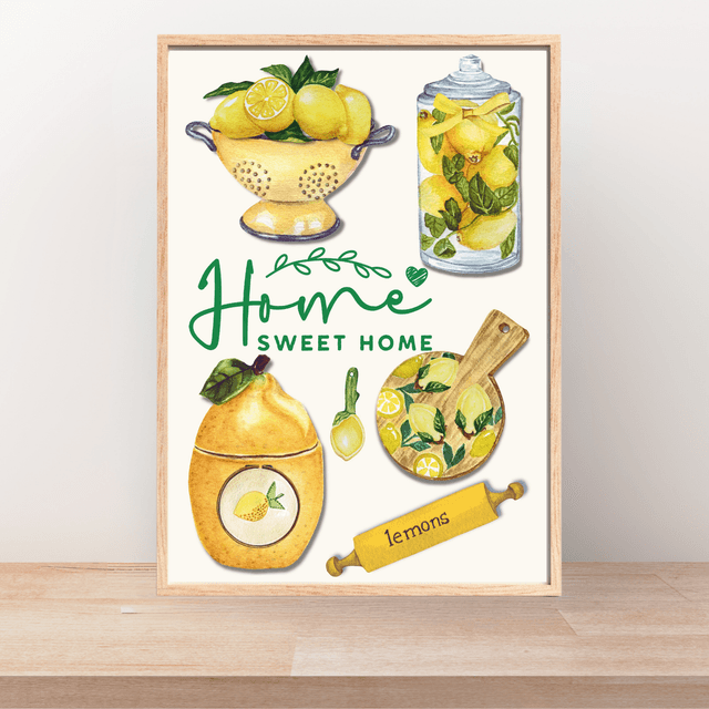 Impression d'Art Typographique Citrons - 'Home Sweet Home / Lemons Typography Art Print - 'Home Sweet Home' Wall Art