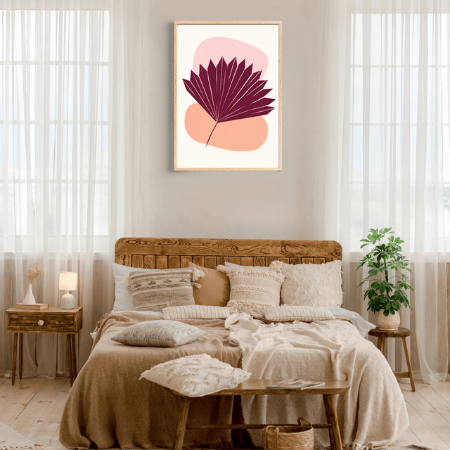 Impression Feuille Bohème Botanique Rouge Bourgogne - Décoration Murale Élégante+,;!