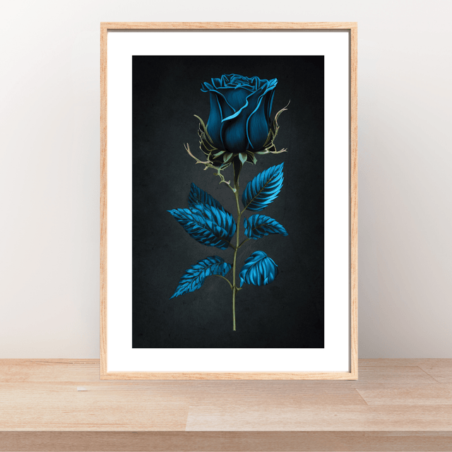 Rose Bleu-Vert sur Fond Gris Ombragé / Blue-Green Rose on Shady Gray Background: Décoration Murale Elegance in Contrast