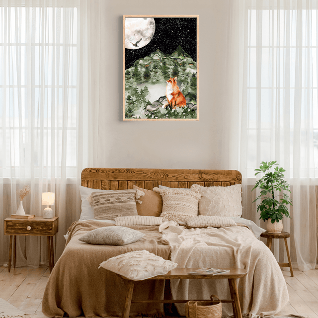 Harmonie : Renard Rouge sous la Pleine Lune - Décoration Murale Envoûtante / Harmony: Red Fox under Full Moon Print - Enchanting Wall Decor