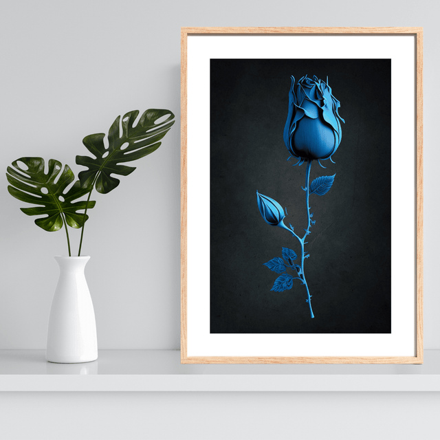  Rose Bleue sur Fond Gris Ombragé / Blue Rose on Shady Gray Background: Décoration Murale Élégance en Contraste