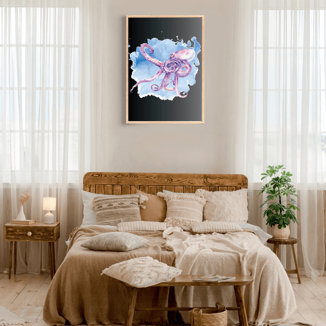 Impression de Poulpe Violet - Décoration Murale Inspirée par l'Océan / Purple Octopus Print - Ocean-Inspired Wall Decor