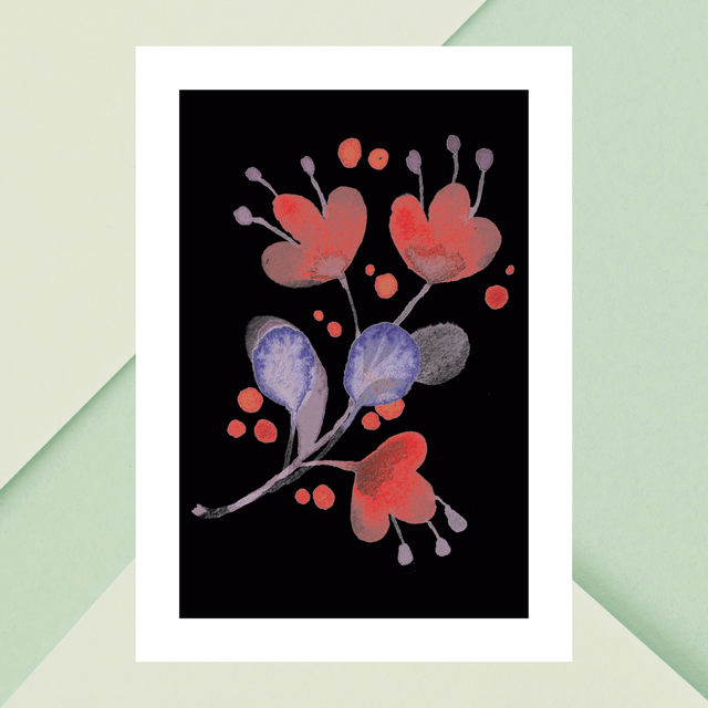 Impression Fleurs Aquarelle Rouge sur Fond Noir - Décoration Murale Élégante / Watercolor 3 Red Flower on Black Background - Elegant Wall Decor