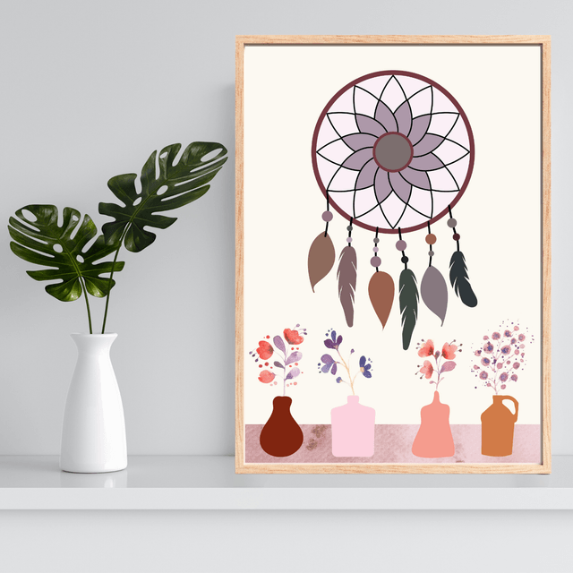 Impression Art Attrape-Rêves Bohème - Décoration Murale Mystique  / Boho Dream Catcher Art Print - Mystical Wall Decor