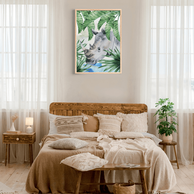 Impression de Rhinocéros Buveur dans un Ruisseau - Décoration Murale Sauvage / Rhino Drinking in a Stream Art Print - Wild Wall Decor