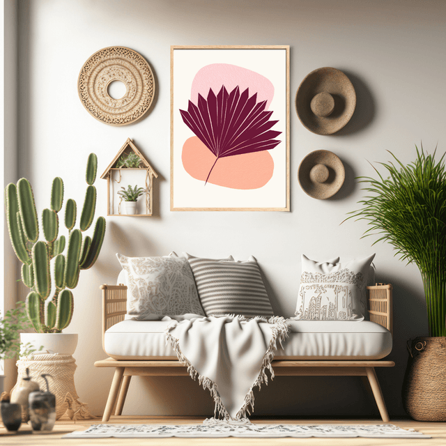 Impression Feuille Bohème Botanique Rouge Bourgogne - Décoration Murale Élégante+,;!