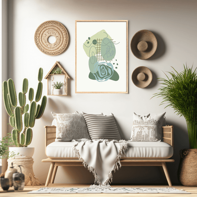 Impression Formes Vertes Botaniques Bohèmes - Art Mural Inspiré par la Nature / Botanical Boho Green Shapes Print - Nature-Inspired Wall Art