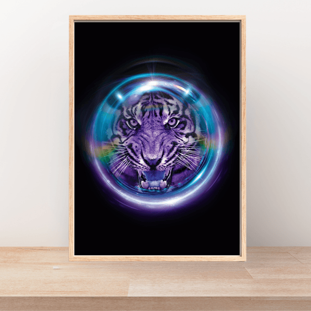 Impression Visage de Tigre Violet - Décoration Murale Animale Moderne / Purple Tiger Face Art Print - Modern Animal Wall Decor