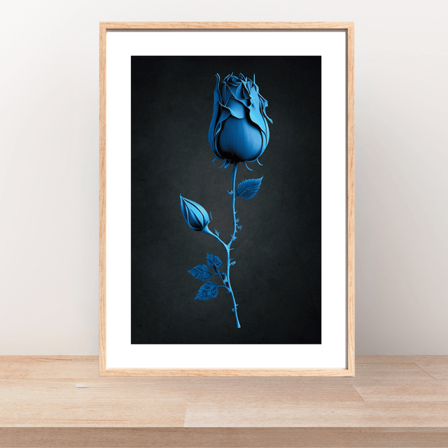  Rose Bleue sur Fond Gris Ombragé / Blue Rose on Shady Gray Background: Décoration Murale Élégance en Contraste