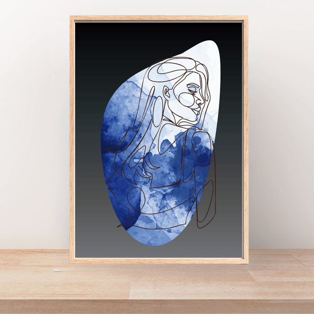 Impression Art Linéaire Féminin Élégant en Bleu - Décor Sophistiqué / Elegant Blue Female Line Art Print - Sophisticated Decor