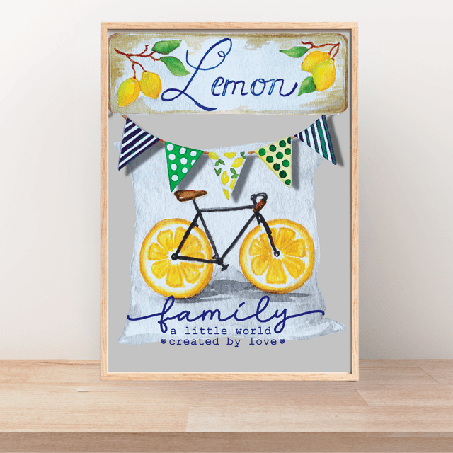 Impression d'Art Typographique Vélo Citron - Citations sur la Famille / Lemon Slice Bike Typography Art Print - Family Quotes