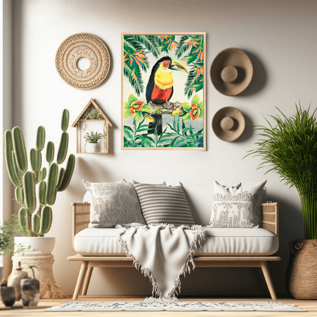 Impression de Toucan à Poitrine Rouge dans la Forêt Tropicale - Décoration Exotique / Red-breasted Toucan in Tropical Forest Art Print - Exotic Decor
