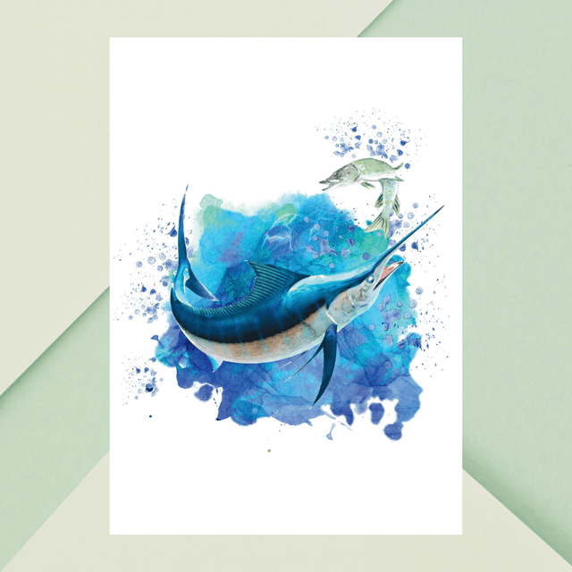 Impression de Espadon Bleu Poursuivant des Barracudas / Blue Marlin Chasing Barracudas: l'art sous-marin dynamique !