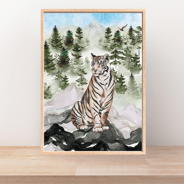 Impression de Tigre Assis dans les Montagnes de Sibérie - Décoration Murale Sauvage / Siberian Mountain Tiger Art Print - Wild Wall Decor