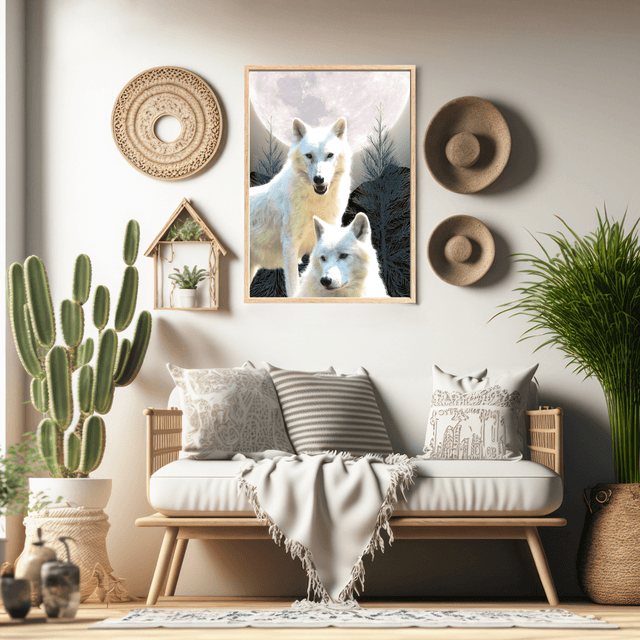 Impression de Deux Loups Blancs sous la Lumière de la Lune / White Wolves Print - Moonlight Serenity