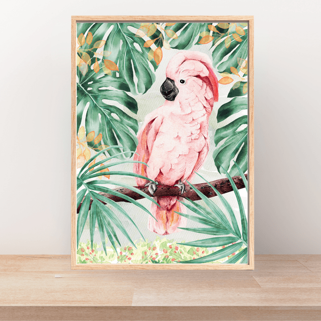 Impression Cacatoès Rosalbin dans un Paradis Tropical - Décoration de Faune Exotique / Roseate Cockatoo in Tropical Paradise Print - Exotic Wildlife 