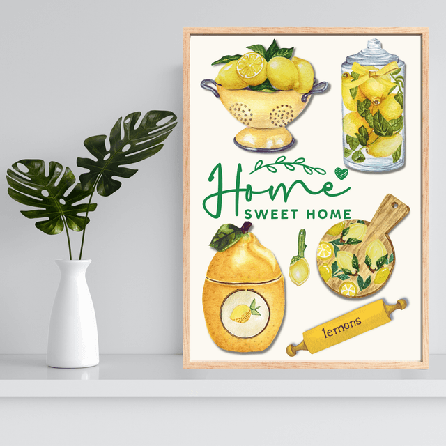Impression d'Art Typographique Citrons - 'Home Sweet Home / Lemons Typography Art Print - 'Home Sweet Home' Wall Art