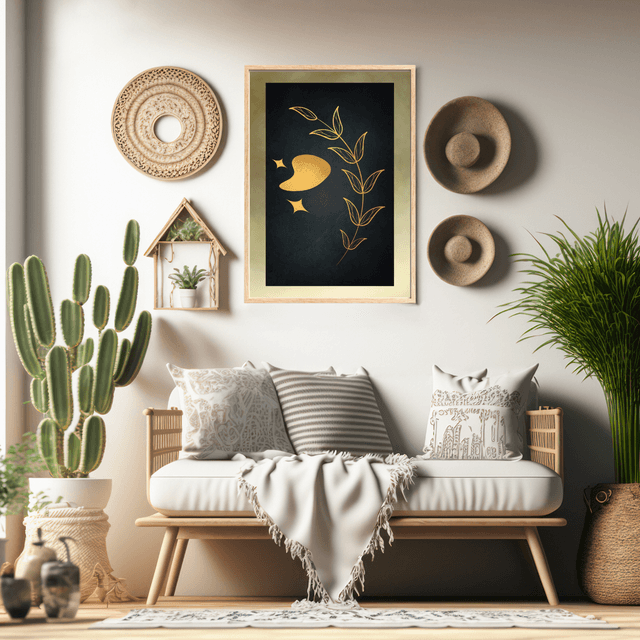 Impression Feuille Botanique Dorée - Décoration Murale Luxueuse / Gold Botanical Leaf Print - Luxurious Wall Decor